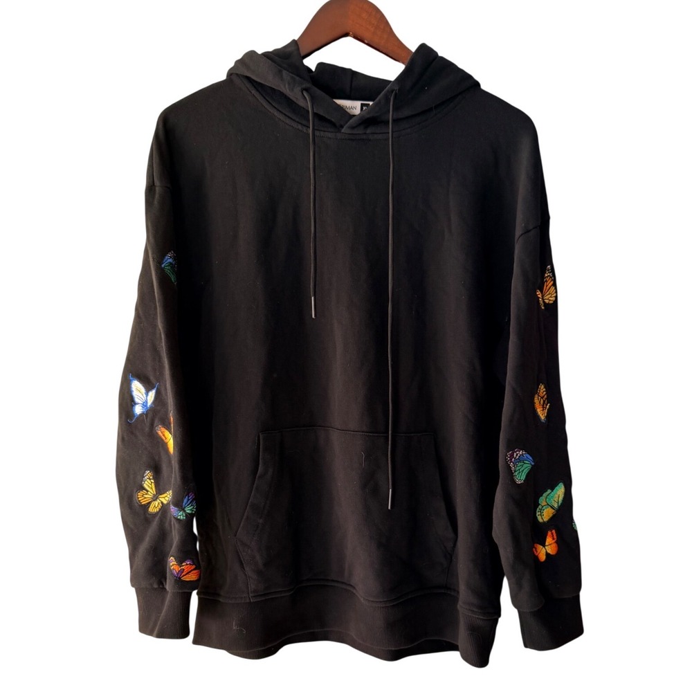 Kidoriman Butterfly Embroidered Streetwear Hoodie Black Size XL